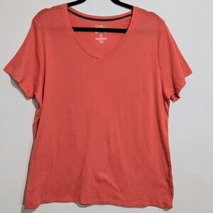 Croft & Barrow Plus Size XXL Coral Classic Minimalist Short Sleeve V-Neck Tee